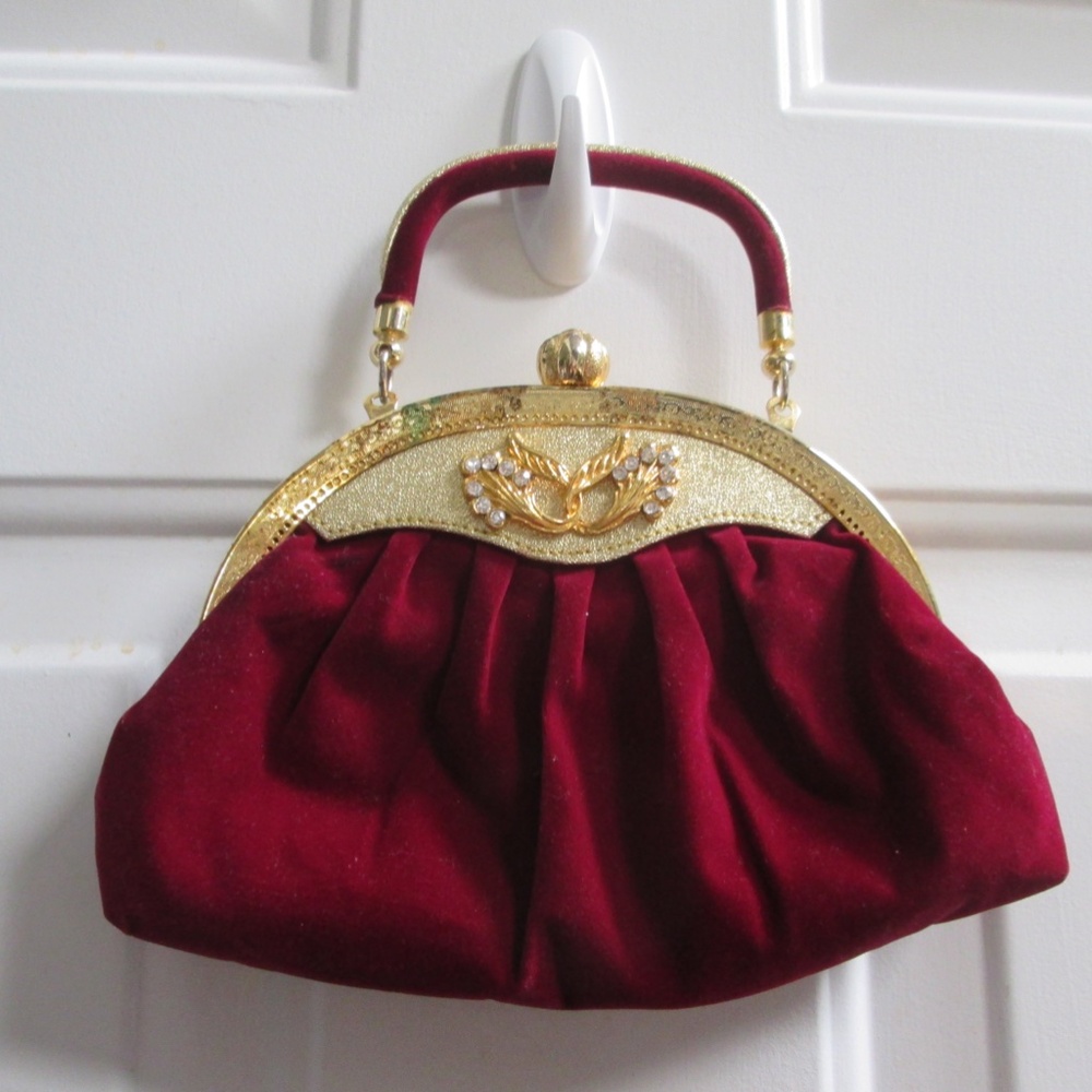 Y2K vintage fabric red velvet cocktail bag